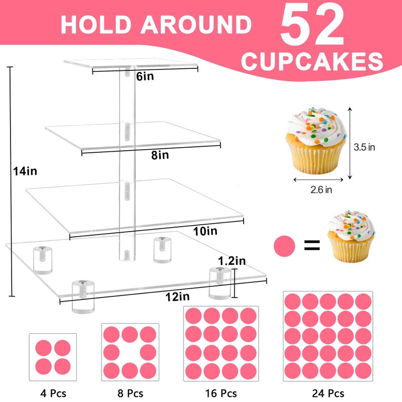 weddingwish Acrylic Cupcake Stand, Clear Dessert Display Hoder Stand With Base for Wedding, Party, Baby Shower, Get-together, 4 Tier Square, Transparent - Image 5